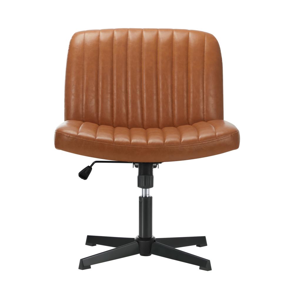 Oikiture Mid Back Office Chair Wide Seat PU Leather Brown-Office Chairs-PEROZ Accessories