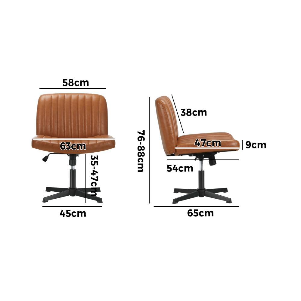 Oikiture Mid Back Office Chair Wide Seat PU Leather Brown-Office Chairs-PEROZ Accessories