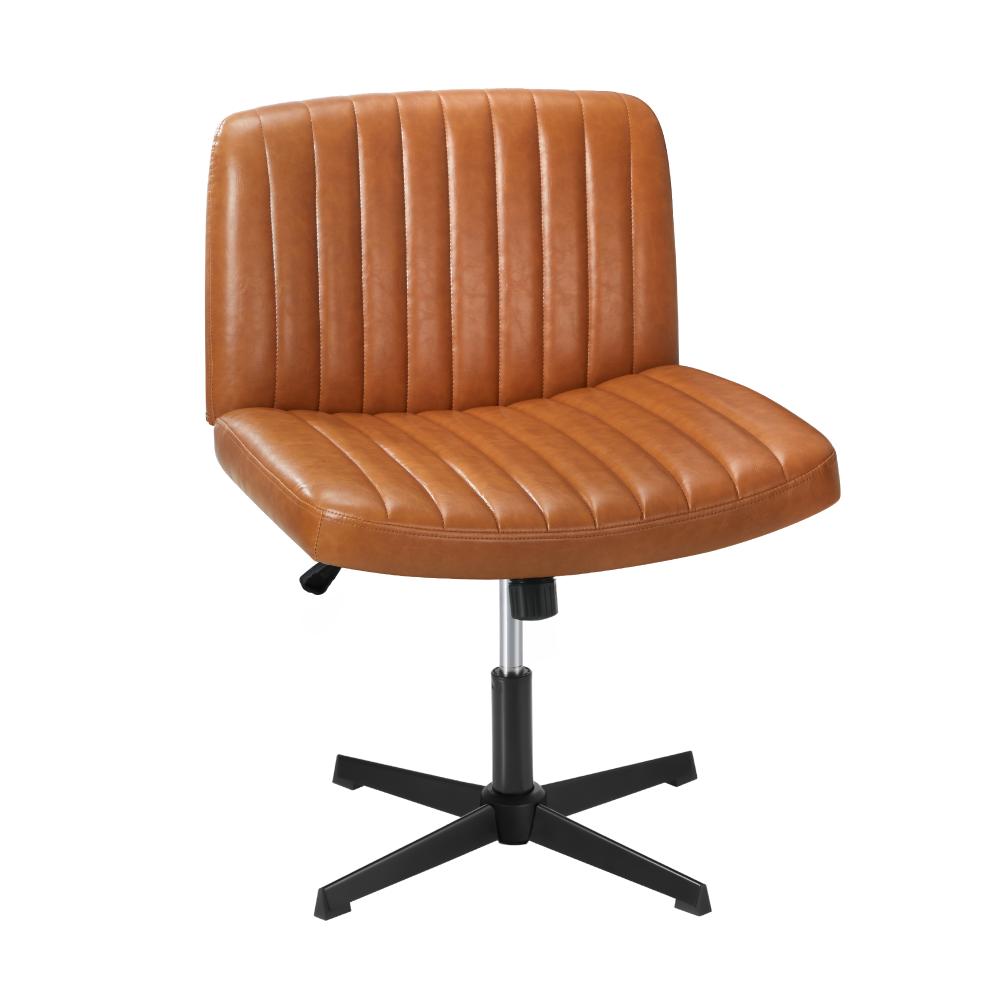 Oikiture Mid Back Office Chair Wide Seat PU Leather Brown-Office Chairs-PEROZ Accessories