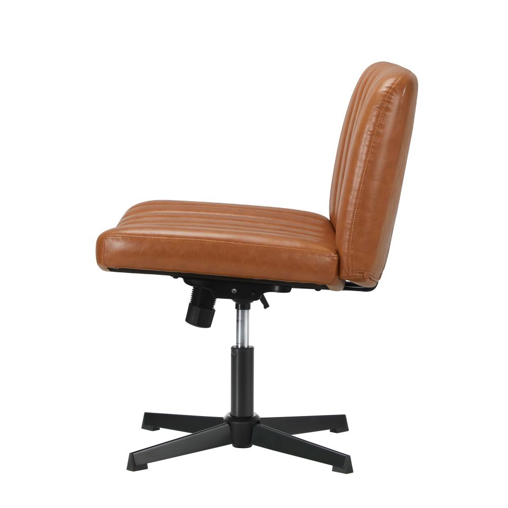 Oikiture Mid Back Office Chair Wide Seat PU Leather Brown-Office Chairs-PEROZ Accessories