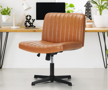 Oikiture Mid Back Office Chair Wide Seat PU Leather Brown-Office Chairs-PEROZ Accessories