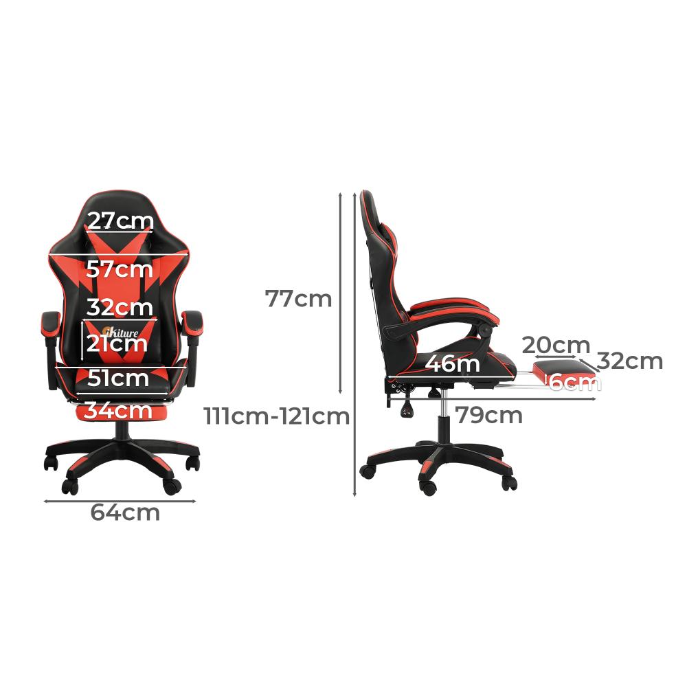 Oikiture Home Gaming Chair Executive Computer Desk Chair with Footrest and Lumbar Pillow Massage Office Chair Black and Red-Massage Office Chairs-PEROZ Accessories