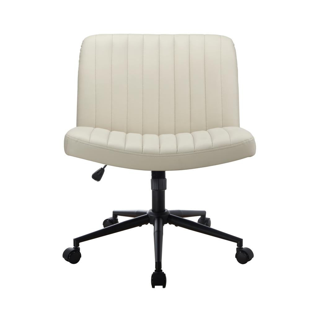 Oikiture Mid Back Office Chair Wide Seat with Wheels Leather Beige-Office Chairs-PEROZ Accessories