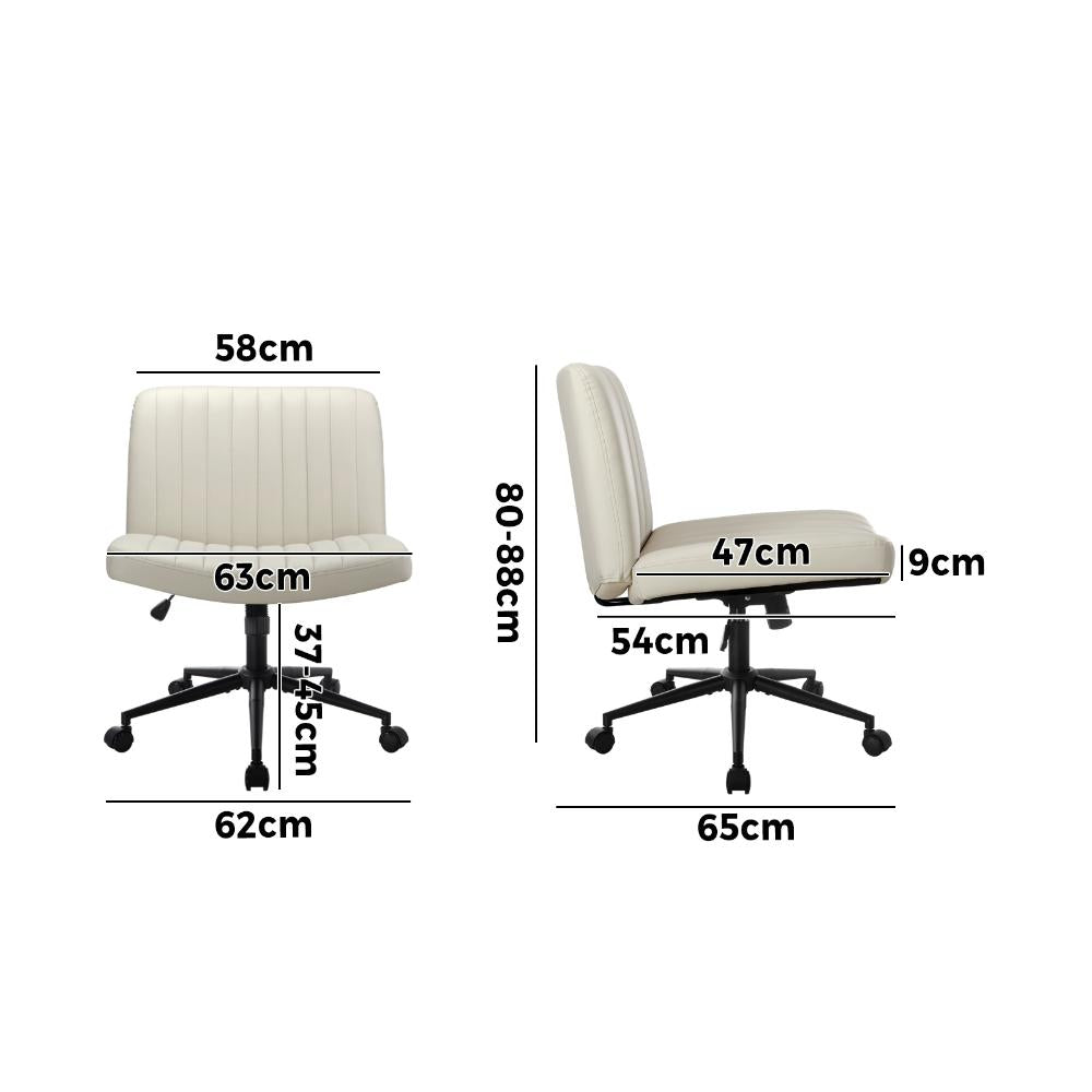 Oikiture Mid Back Office Chair Wide Seat with Wheels Leather Beige-Office Chairs-PEROZ Accessories