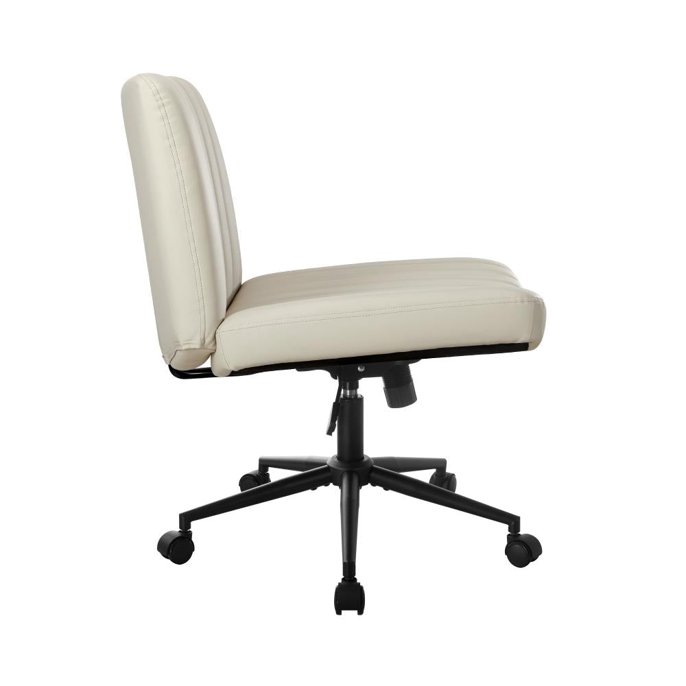 Oikiture Mid Back Office Chair Wide Seat with Wheels Leather Beige-Office Chairs-PEROZ Accessories