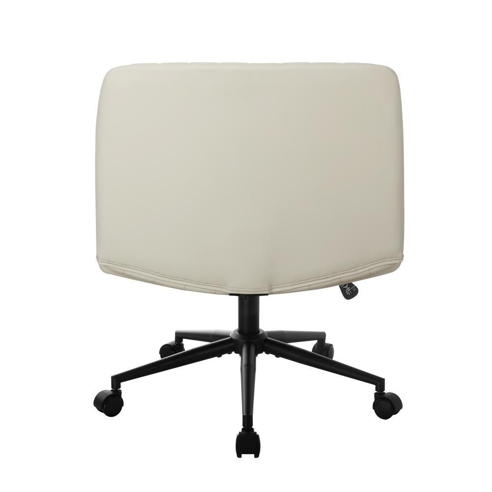 Oikiture Mid Back Office Chair Wide Seat with Wheels Leather Beige-Office Chairs-PEROZ Accessories