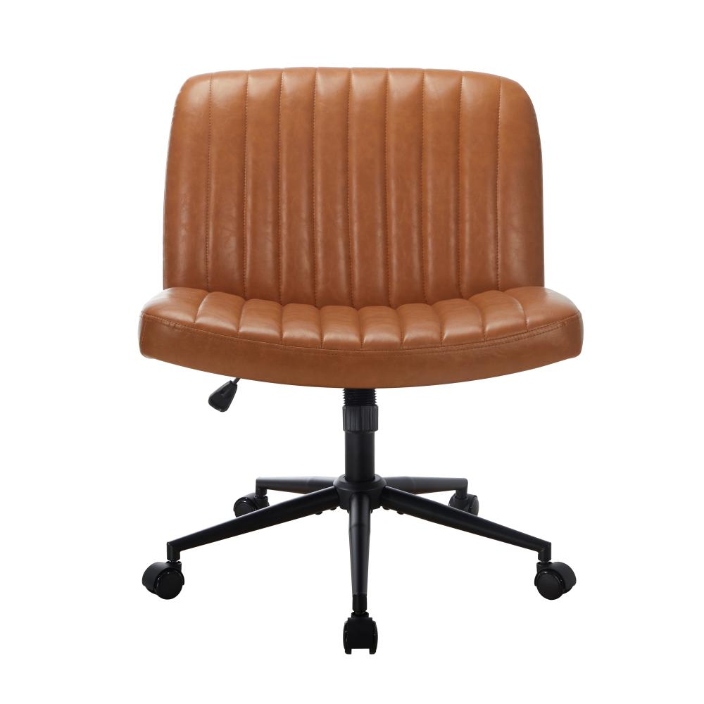 Oikiture Mid Back Office Chair Wide Seat with Wheels Leather Brown-Office Chairs-PEROZ Accessories