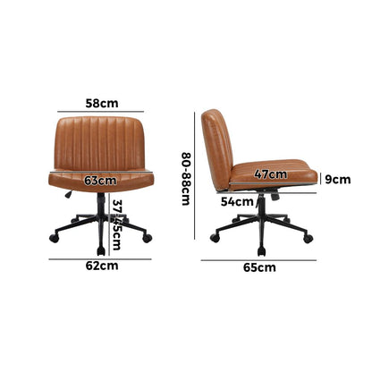 Oikiture Mid Back Office Chair Wide Seat with Wheels Leather Brown-Office Chairs-PEROZ Accessories