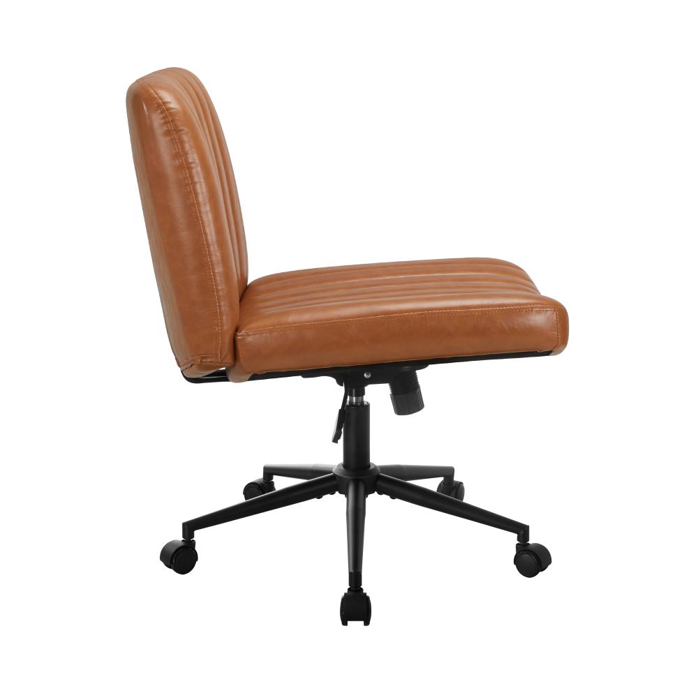 Oikiture Mid Back Office Chair Wide Seat with Wheels Leather Brown-Office Chairs-PEROZ Accessories