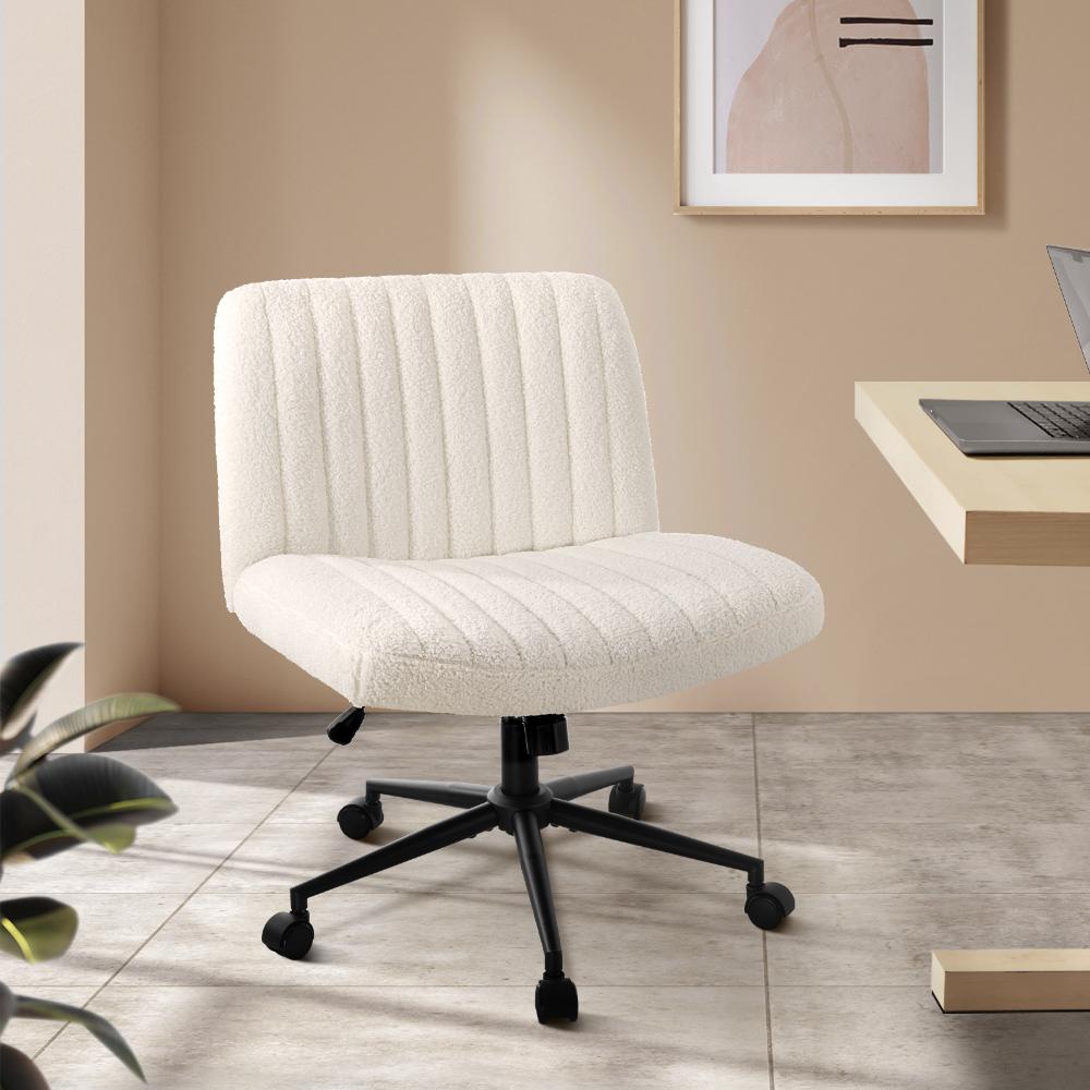 Oikiture Mid Back Office Chair Wide Seat with Wheels Sherpa White-Office Chairs-PEROZ Accessories