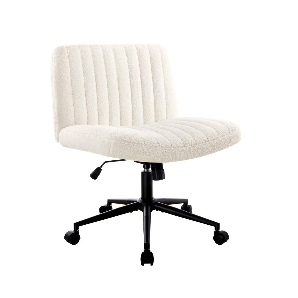 Oikiture Mid Back Office Chair Wide Seat with Wheels Sherpa White-Office Chairs-PEROZ Accessories