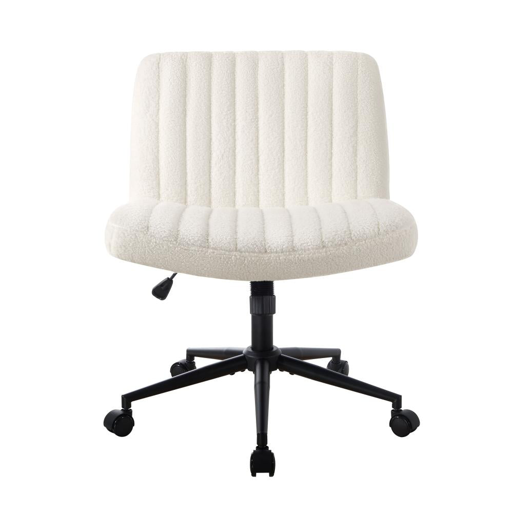 Oikiture Mid Back Office Chair Wide Seat with Wheels Sherpa White-Office Chairs-PEROZ Accessories