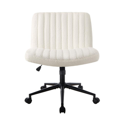 Oikiture Mid Back Office Chair Wide Seat with Wheels Sherpa White-Office Chairs-PEROZ Accessories