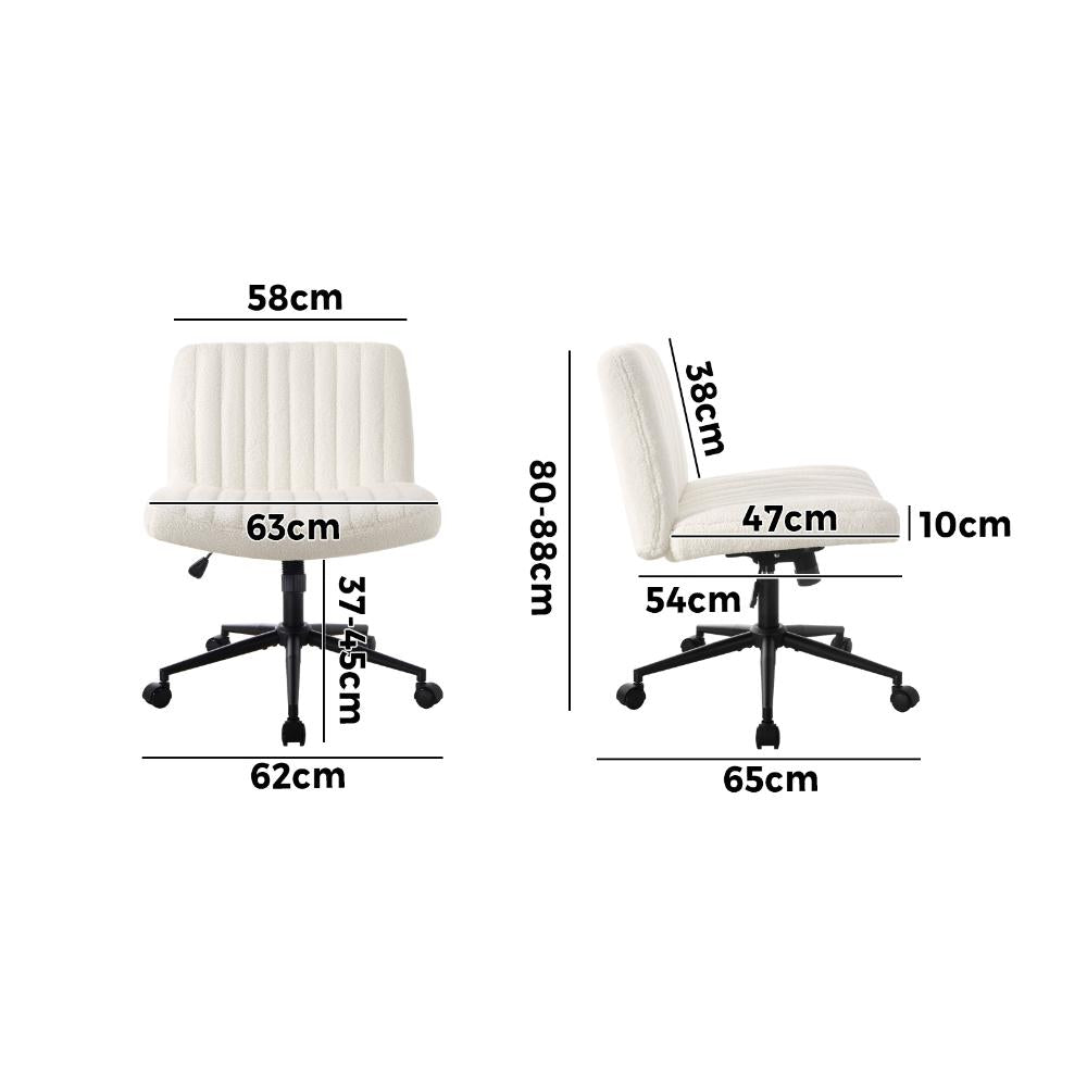 Oikiture Mid Back Office Chair Wide Seat with Wheels Sherpa White-Office Chairs-PEROZ Accessories