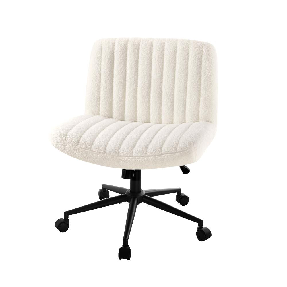 Oikiture Mid Back Office Chair Wide Seat with Wheels Sherpa White-Office Chairs-PEROZ Accessories