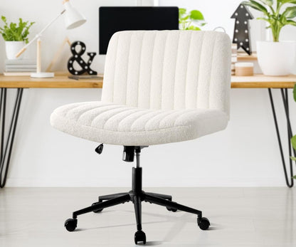 Oikiture Mid Back Office Chair Wide Seat with Wheels Sherpa White-Office Chairs-PEROZ Accessories