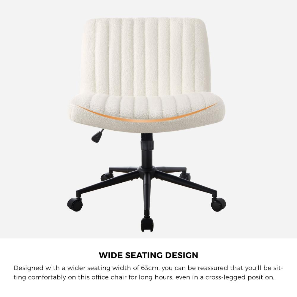 Oikiture Mid Back Office Chair Wide Seat with Wheels Sherpa White-Office Chairs-PEROZ Accessories