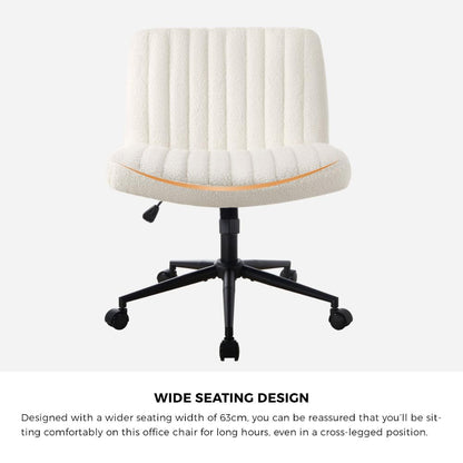 Oikiture Mid Back Office Chair Wide Seat with Wheels Sherpa White-Office Chairs-PEROZ Accessories