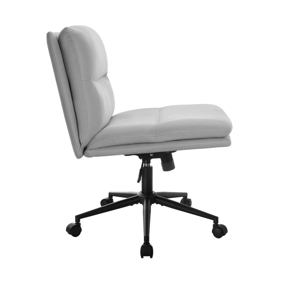 Oikiture Mid Back Office Chair Wide Seat Linen Grey with Wheels-Office Chairs-PEROZ Accessories