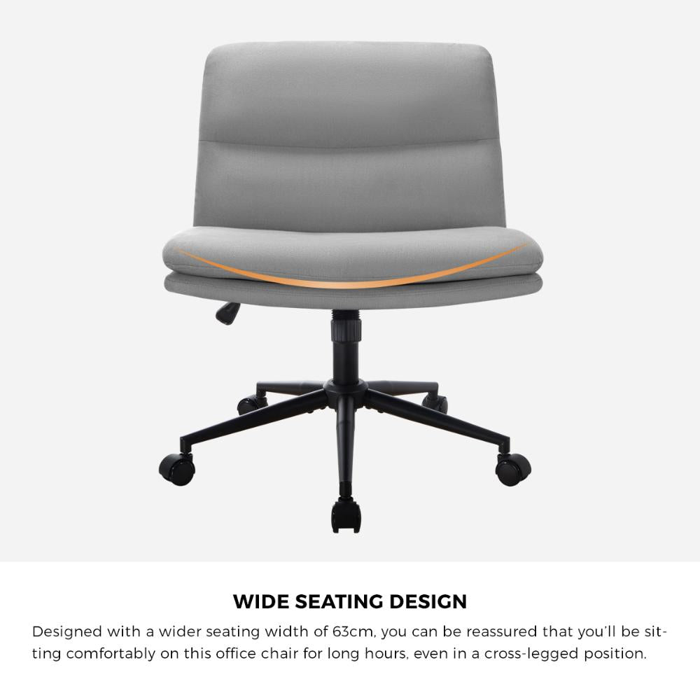 Oikiture Mid Back Office Chair Wide Seat Linen Grey with Wheels-Office Chairs-PEROZ Accessories