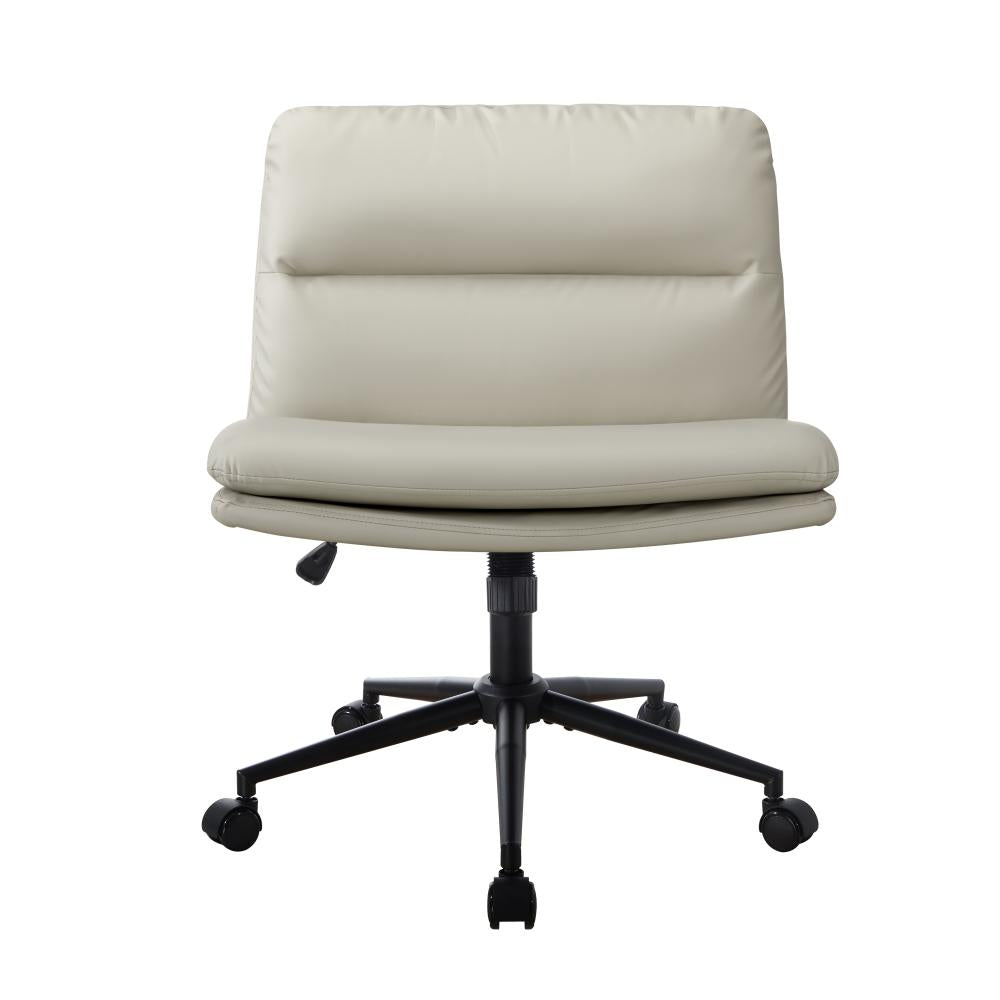 Oikiture Mid Back Office Chair Wide Seat Leather Beige with Wheels-Office Chairs-PEROZ Accessories