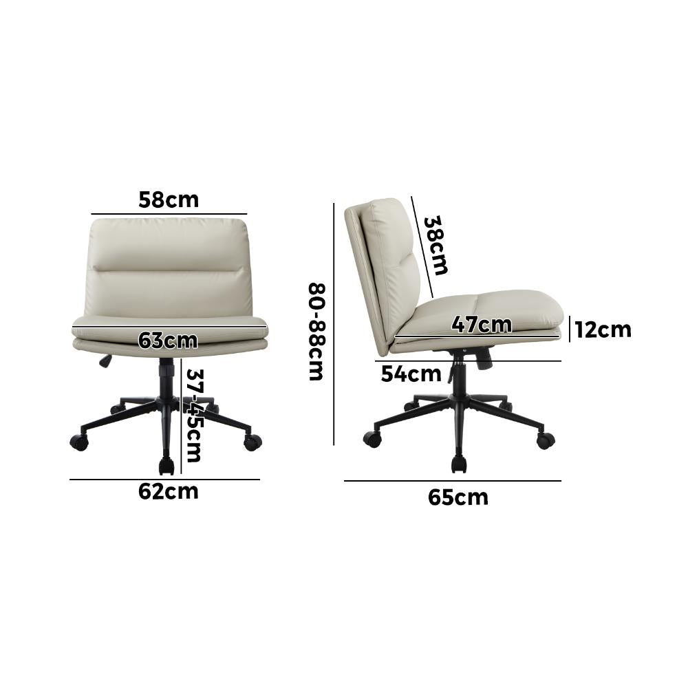 Oikiture Mid Back Office Chair Wide Seat Leather Beige with Wheels-Office Chairs-PEROZ Accessories