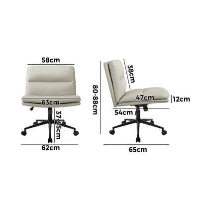 Oikiture Mid Back Office Chair Wide Seat Leather Beige with Wheels-Office Chairs-PEROZ Accessories