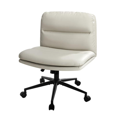 Oikiture Mid Back Office Chair Wide Seat Leather Beige with Wheels-Office Chairs-PEROZ Accessories