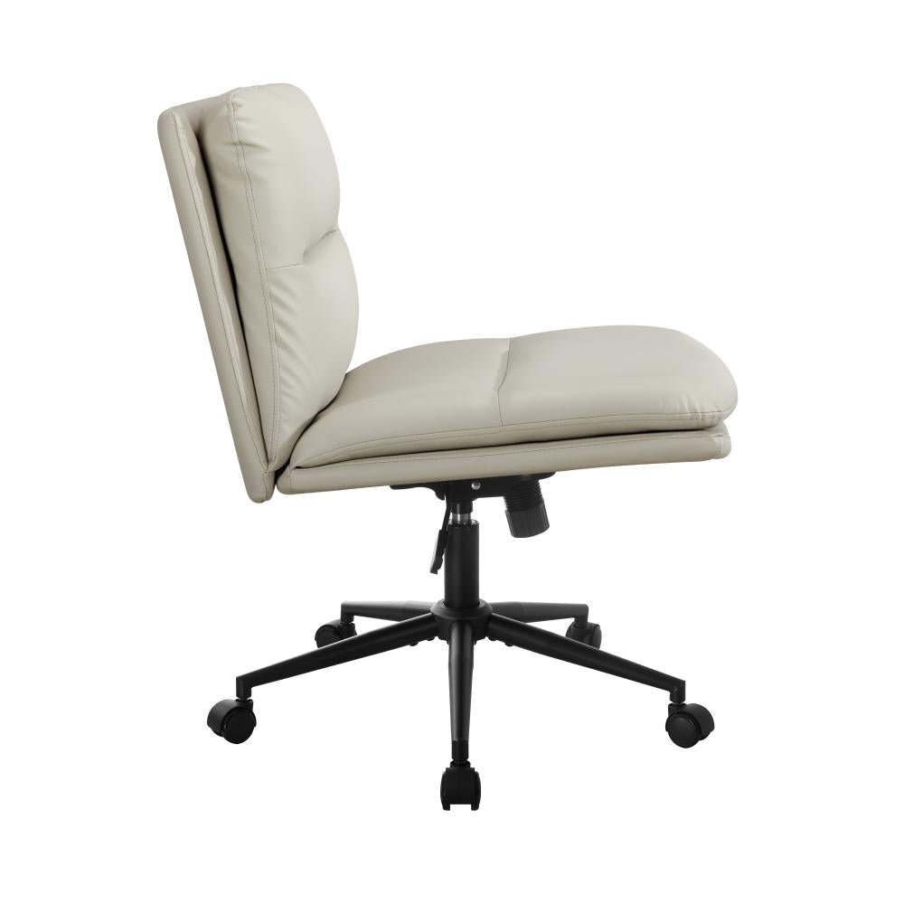 Oikiture Mid Back Office Chair Wide Seat Leather Beige with Wheels-Office Chairs-PEROZ Accessories