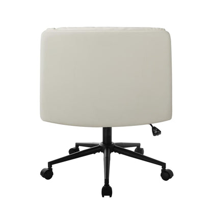 Oikiture Mid Back Office Chair Wide Seat Leather Beige with Wheels-Office Chairs-PEROZ Accessories