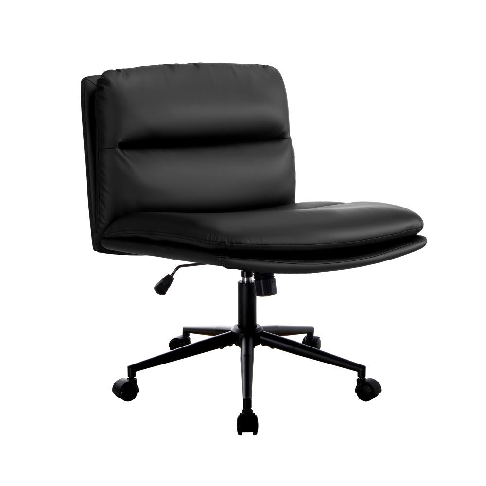 Oikiture Mid Back Office Chair Wide Seat Leather Black with Wheels-Office Chairs-PEROZ Accessories