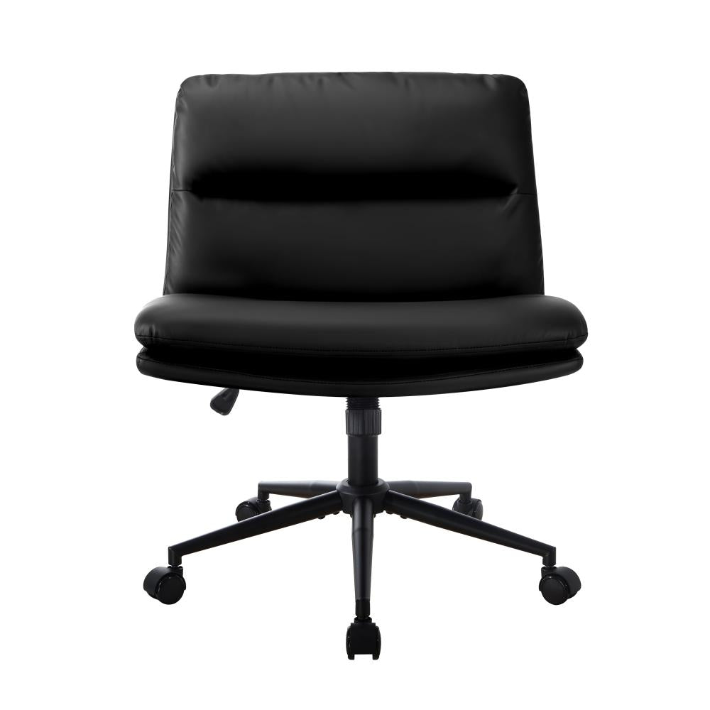 Oikiture Mid Back Office Chair Wide Seat Leather Black with Wheels-Office Chairs-PEROZ Accessories