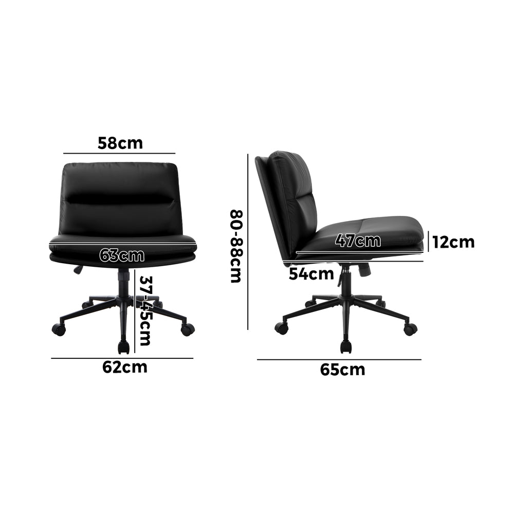 Oikiture Mid Back Office Chair Wide Seat Leather Black with Wheels-Office Chairs-PEROZ Accessories