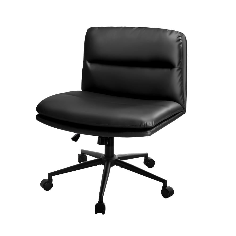 Oikiture Mid Back Office Chair Wide Seat Leather Black with Wheels-Office Chairs-PEROZ Accessories