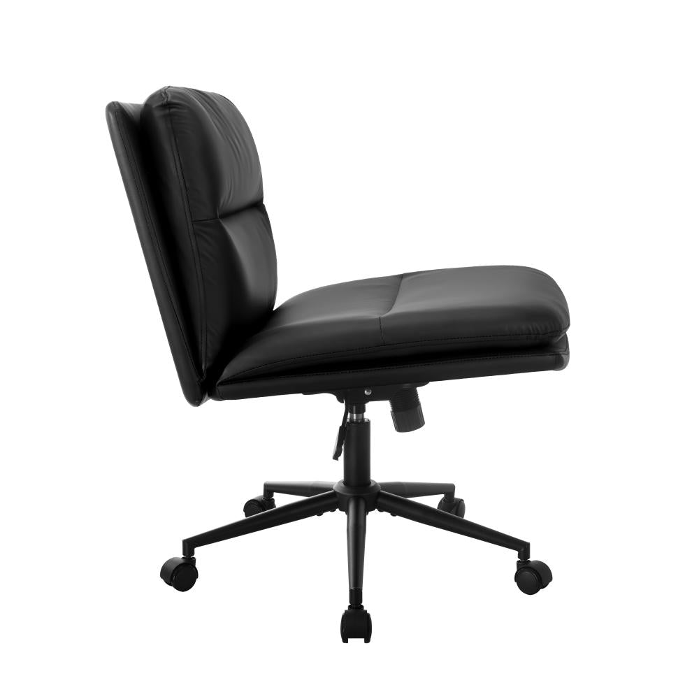 Oikiture Mid Back Office Chair Wide Seat Leather Black with Wheels-Office Chairs-PEROZ Accessories