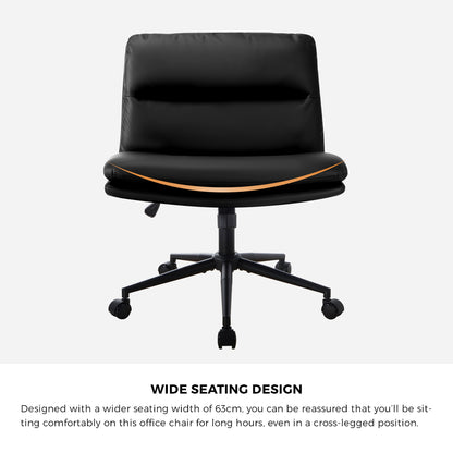 Oikiture Mid Back Office Chair Wide Seat Leather Black with Wheels-Office Chairs-PEROZ Accessories