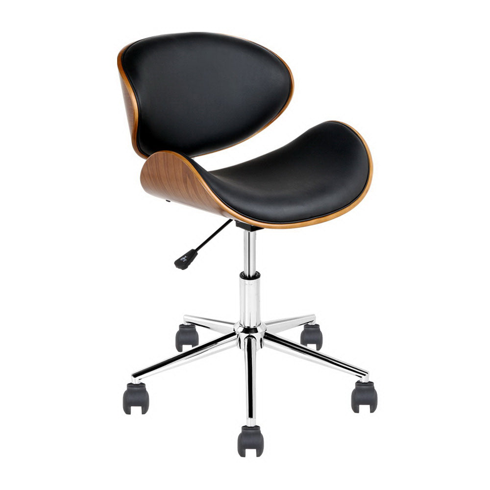 Artiss Wooden Office Chair Leather Seat Black-Office Chairs-PEROZ Accessories