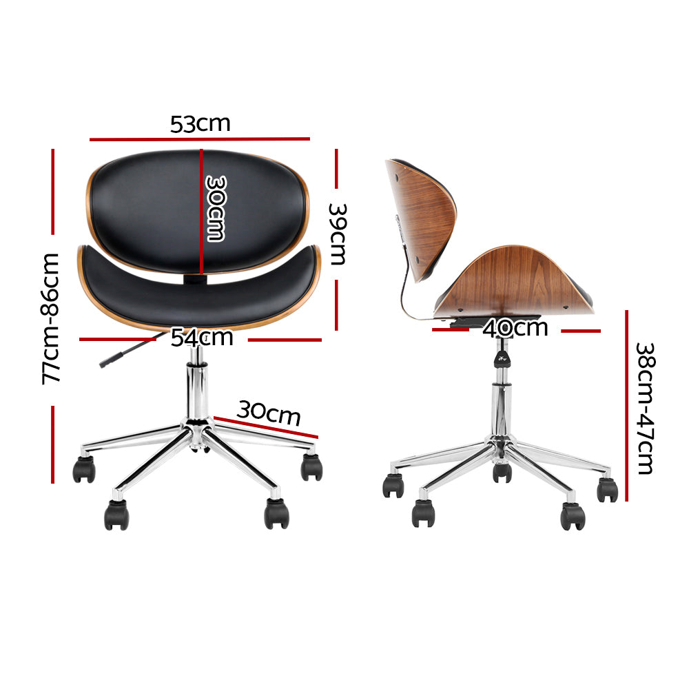 Artiss Wooden Office Chair Leather Seat Black-Office Chairs-PEROZ Accessories