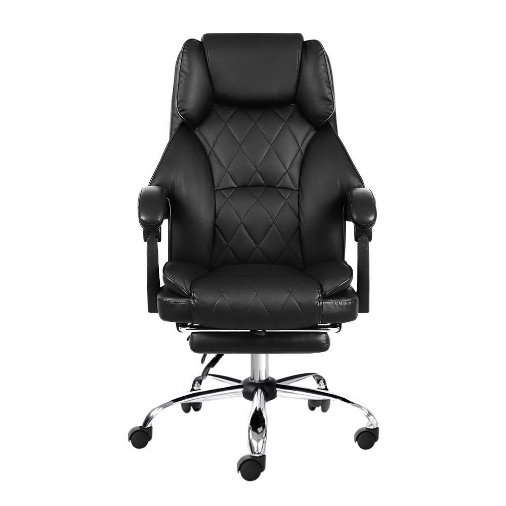 Artiss Executive Office Chair Leather Footrest Black-Office Chairs-PEROZ Accessories