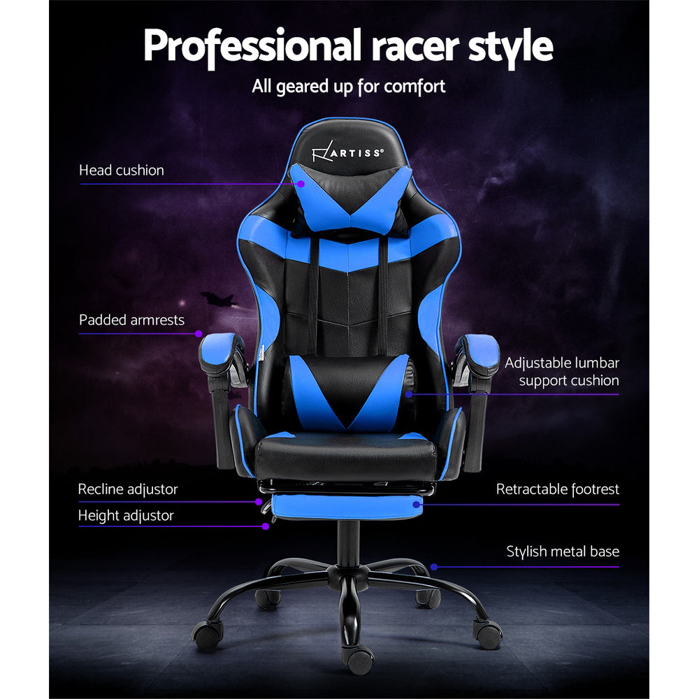 Artiss Gaming Office Chair Recliner Footrest Blue-Furniture &gt; Office-PEROZ Accessories