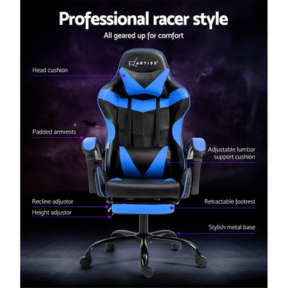 Artiss Gaming Office Chair Recliner Footrest Blue-Furniture &gt; Office-PEROZ Accessories