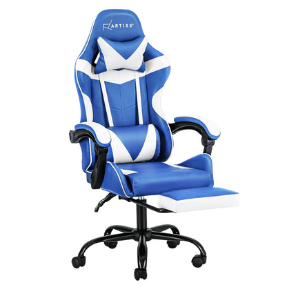 Artiss Gaming Office Chair Executive Computer Leather Chairs Footrest Blue White-Furniture &gt; Office-PEROZ Accessories