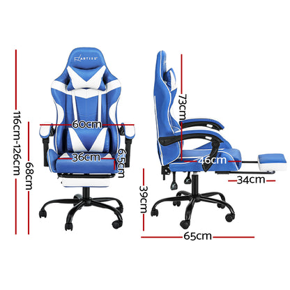 Artiss Gaming Office Chair Executive Computer Leather Chairs Footrest Blue White-Furniture &gt; Office-PEROZ Accessories