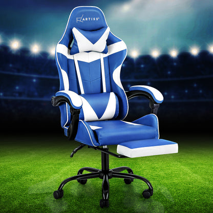 Artiss Gaming Office Chair Executive Computer Leather Chairs Footrest Blue White-Furniture &gt; Office-PEROZ Accessories