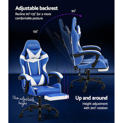 Artiss Gaming Office Chair Executive Computer Leather Chairs Footrest Blue White-Furniture &gt; Office-PEROZ Accessories