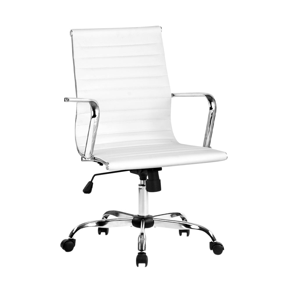 Artiss Office Chair Conference Chairs PU Leather Mid Back White-Office Chairs-PEROZ Accessories