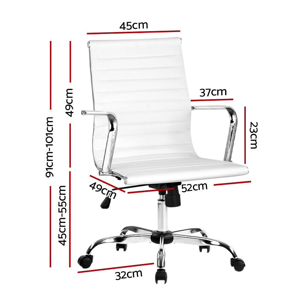 Artiss Office Chair Conference Chairs PU Leather Mid Back White-Office Chairs-PEROZ Accessories