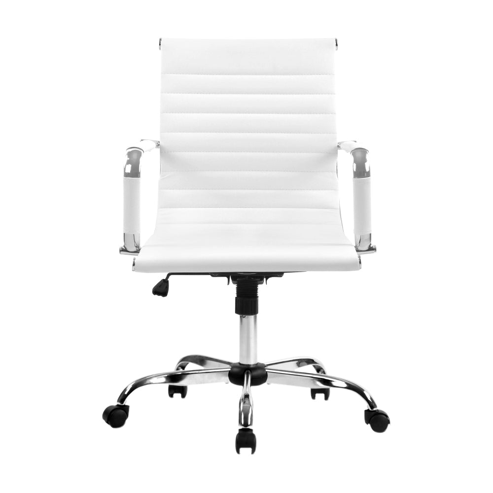 Artiss Office Chair Conference Chairs PU Leather Mid Back White-Office Chairs-PEROZ Accessories