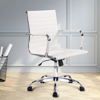 Artiss Office Chair Conference Chairs PU Leather Mid Back White-Office Chairs-PEROZ Accessories