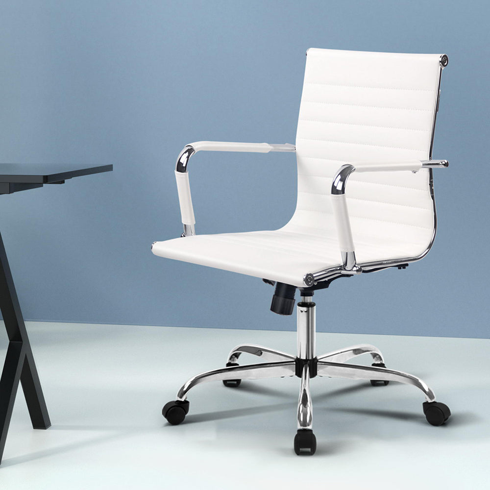 Artiss Office Chair Conference Chairs PU Leather Mid Back White-Office Chairs-PEROZ Accessories